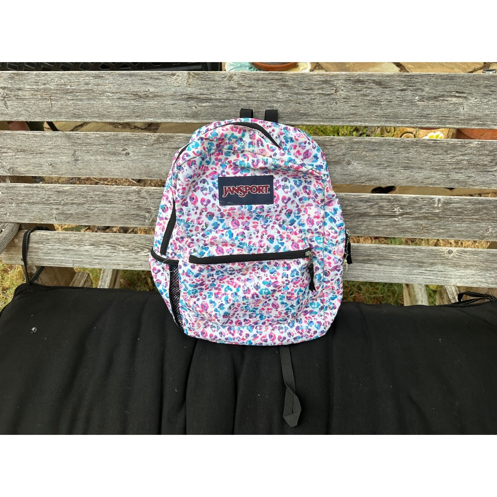 JanSport Backpack Multi-Color Pink Blue Purple Leopard Cheetah Print School Bag